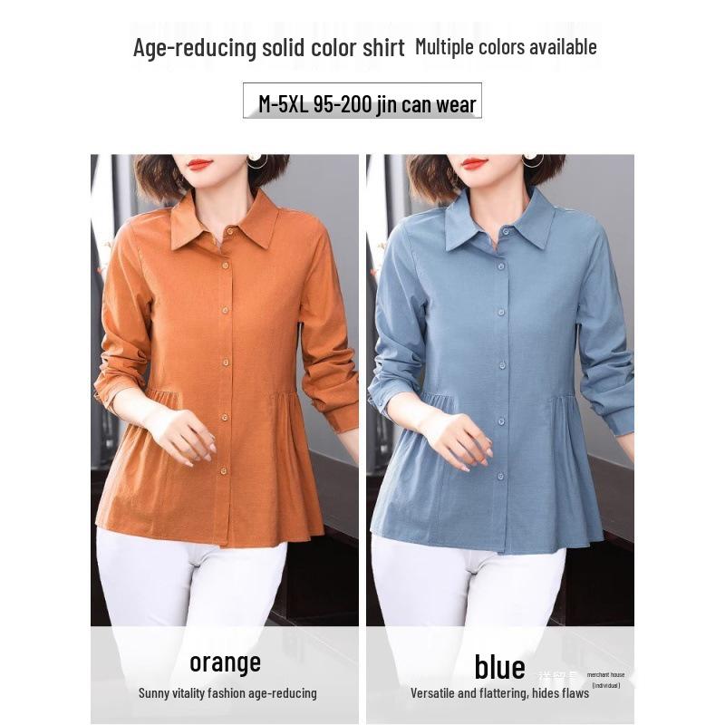2025 New Style Mid-length Women's Long-sleeve Shirt for Spring and Autumn - Stylish Plus Size for Middle-aged Mothers