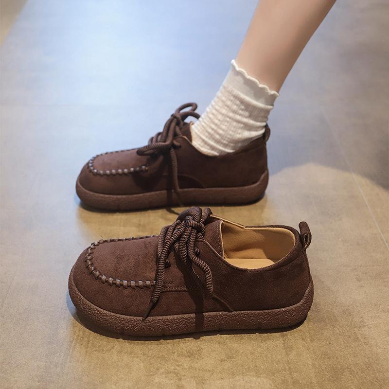 Platform biscuit shoes women's 2025 spring and autumn new retro casual sports style kangaroo shoes British style Doudou shoes