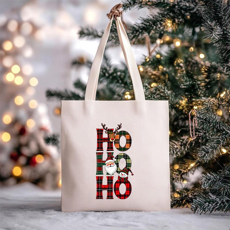 Christmas Christmas Printed Canvas Bag Large Capacity Casual Trend Student Shoulder Bag Tote Bag