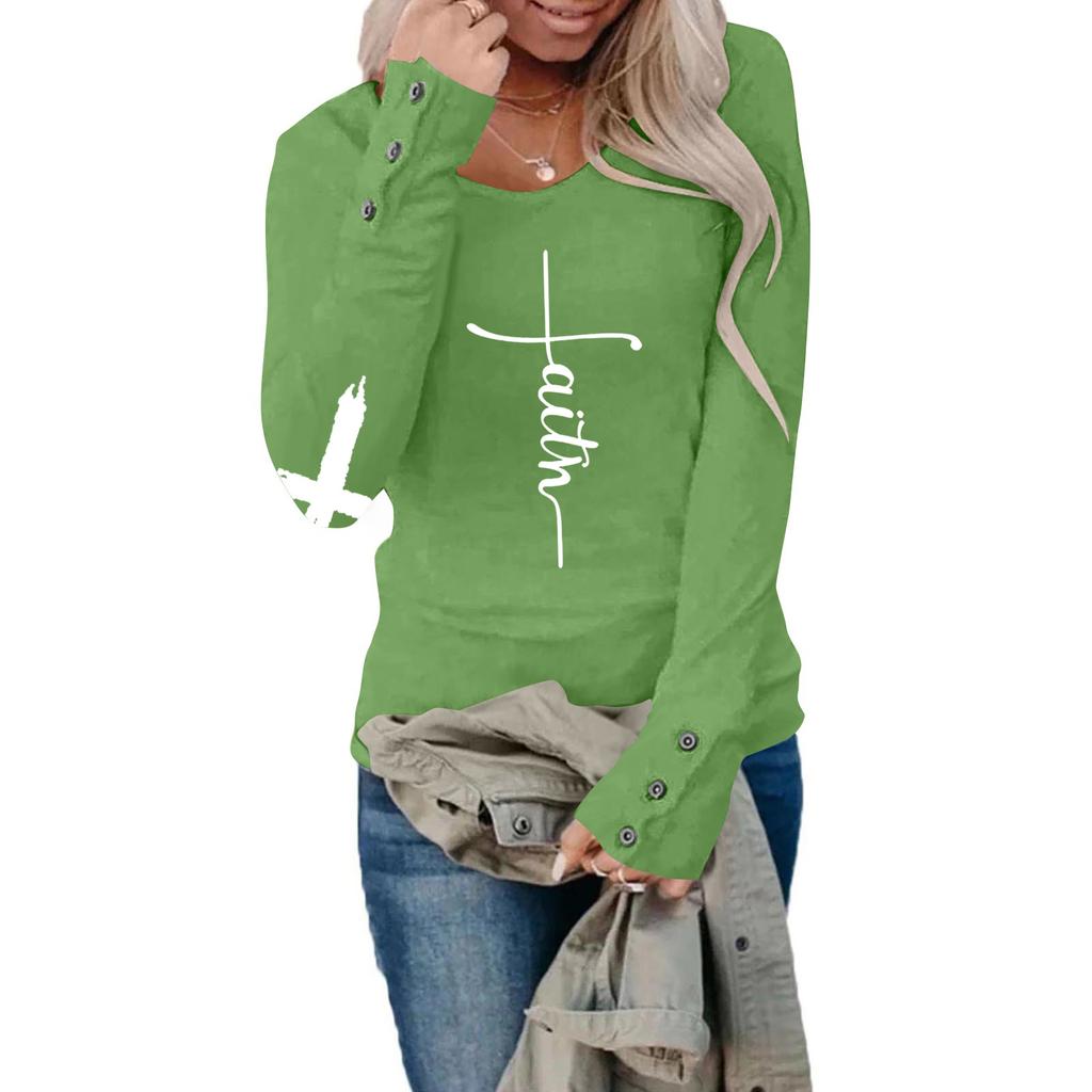 Tshirts For Women Long Sleeve,Round Sleeve Vertical Cross Casual Graphic Shirt,