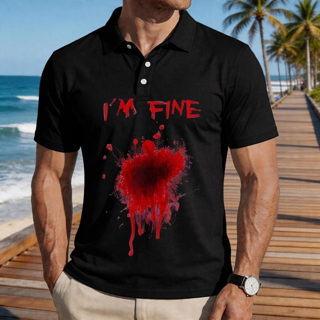 Men's Casual Short Sleeve Polo Shirt Loose Fit Halloween Themed Graphic Print Comfortable Lightweight Top