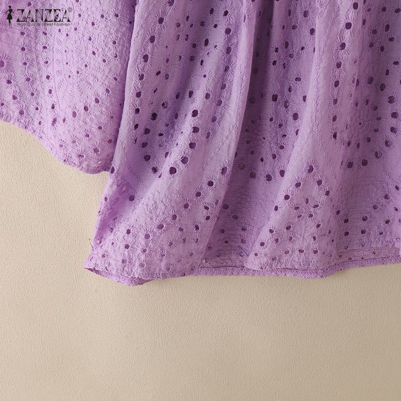 ZANZEA Blusa da Donna Casual con Scollo a V, Maniche a 3/4, Larga, Patchwork di Pizzo all'Uncinetto