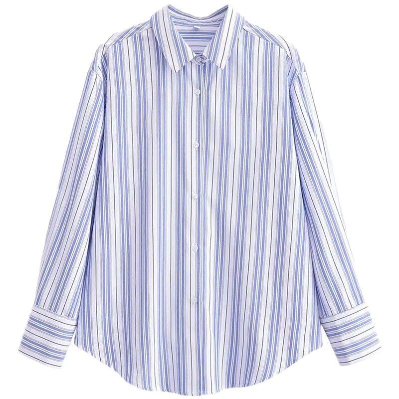 

Fashion Style 2024 Spring New Arrival Women s Clothing Temperament Wild Stylish Vertical Striped Lapel Shirt 5125709 Picture color L