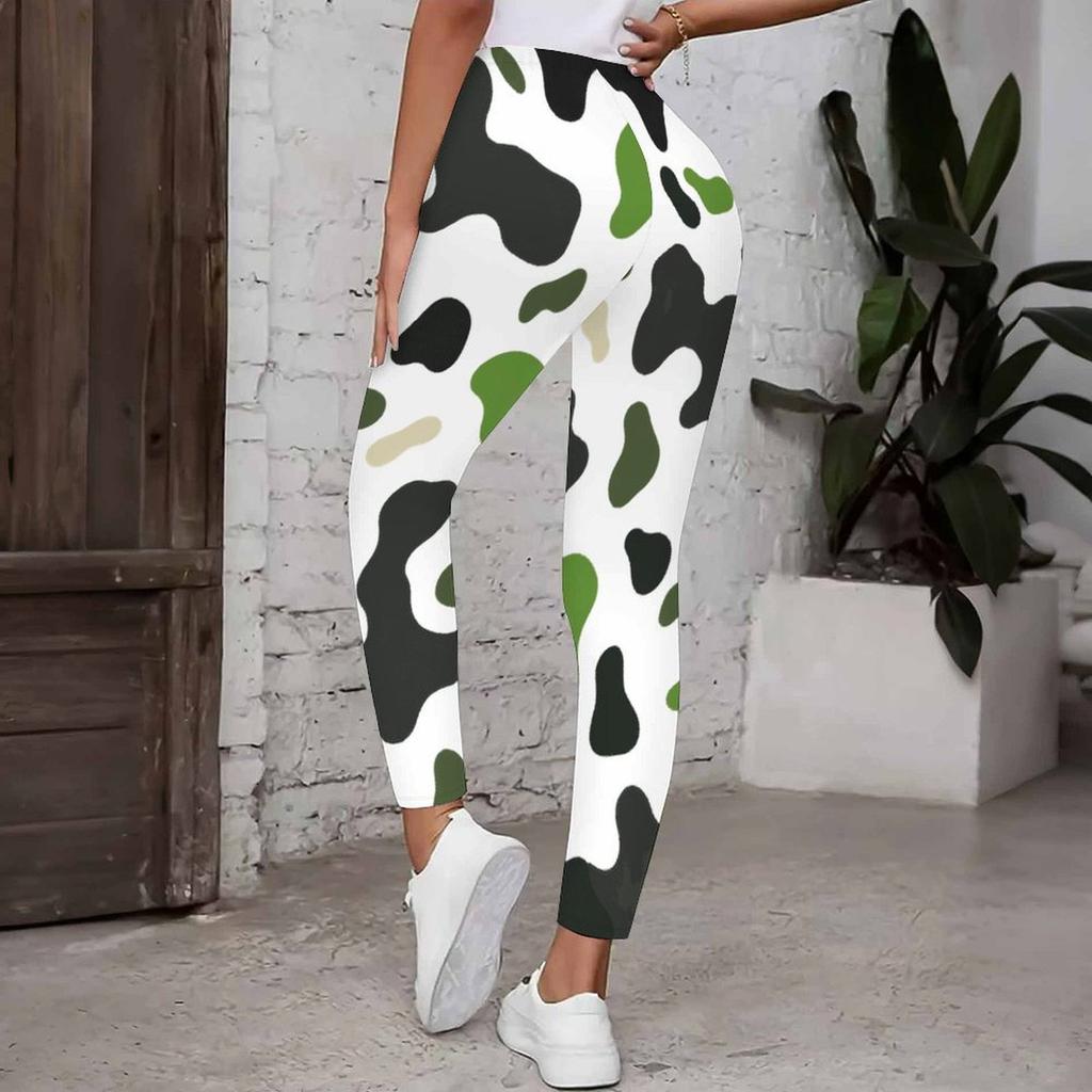 Women Plus Size High Waist Full Length Leopard Rose Floral Printed Yoga Leggings