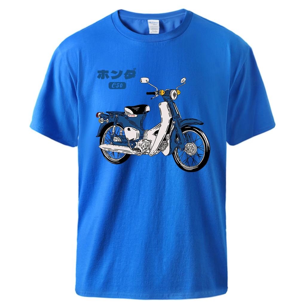 Klassisches Super Cub C50 Motorrad-Print Herren-T-Shirt Baumwolle Mode Kurzarm Weiches Atmungsaktives T-Shirt All Match Basic T-Shirt