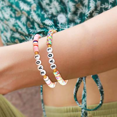 LOVE Letter Multicolor Heishi Beaded Stretch Bracelet Set for Women Y2K Boho Jewelry Gift