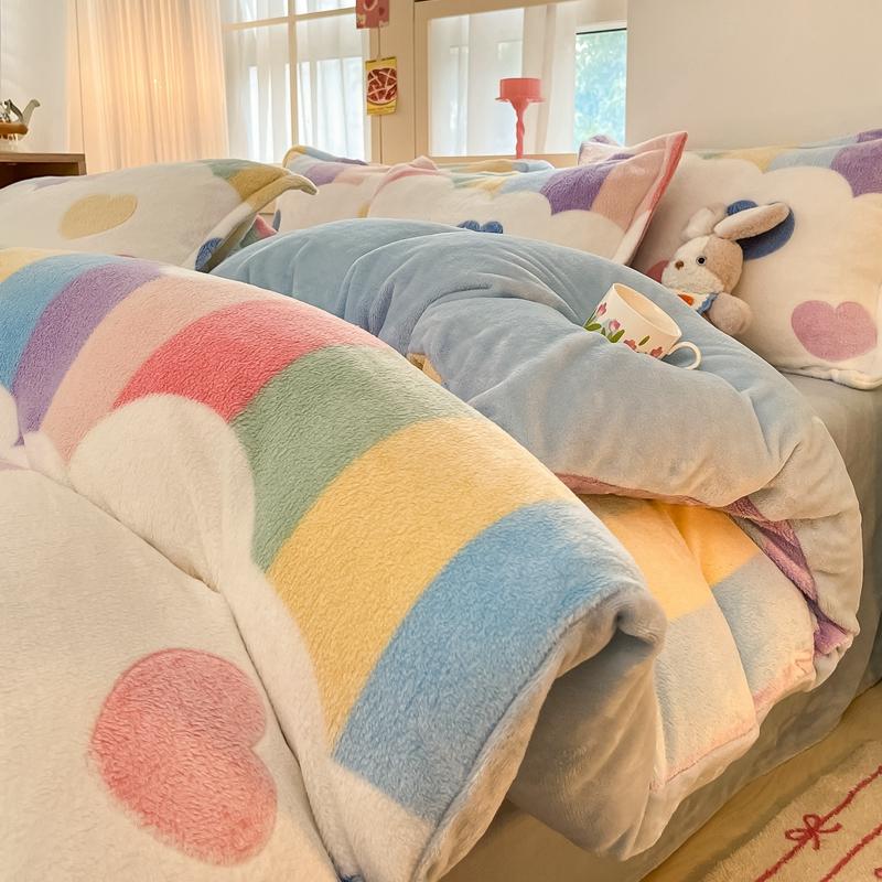 White Plant Flower Milk Velvet Duvet Cover Green Reversible Soft Skin-friendly Comforter Cover Adult Kid Bedroom Winter Bedding