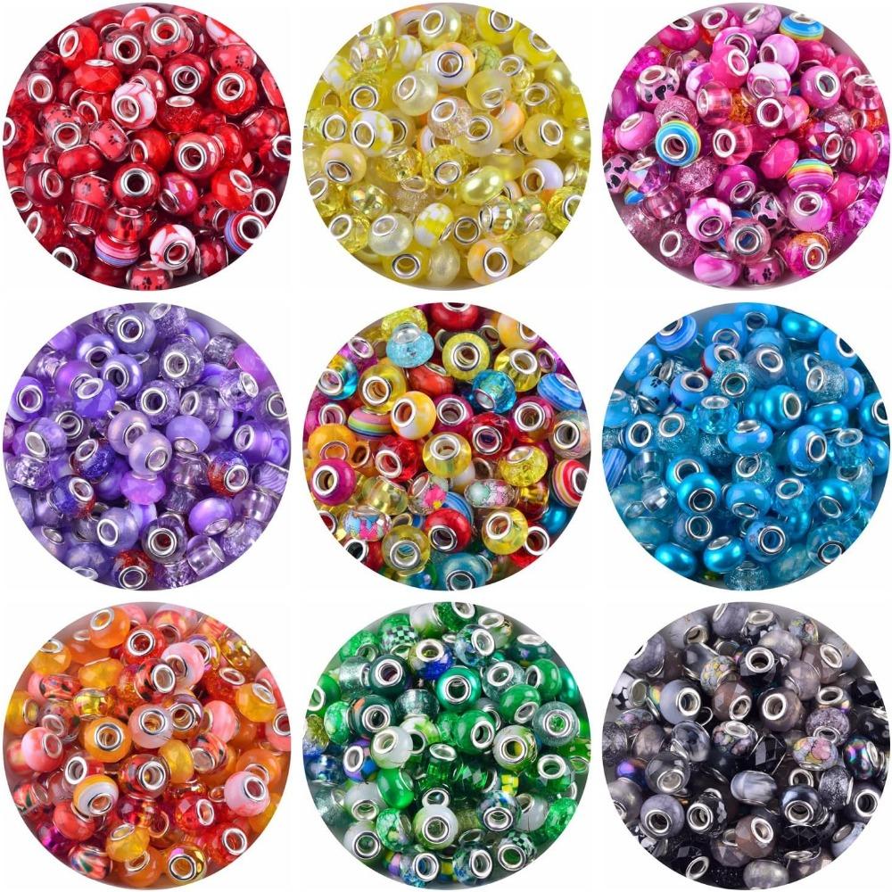 10/20/30 Stück Perlen mit großem Loch zur Armband-Schmuckherstellung, Großpackung 15 mm europäische Perlen für Stifte, Spacer-Charm Lampwork Murano Glas Kristallperlen