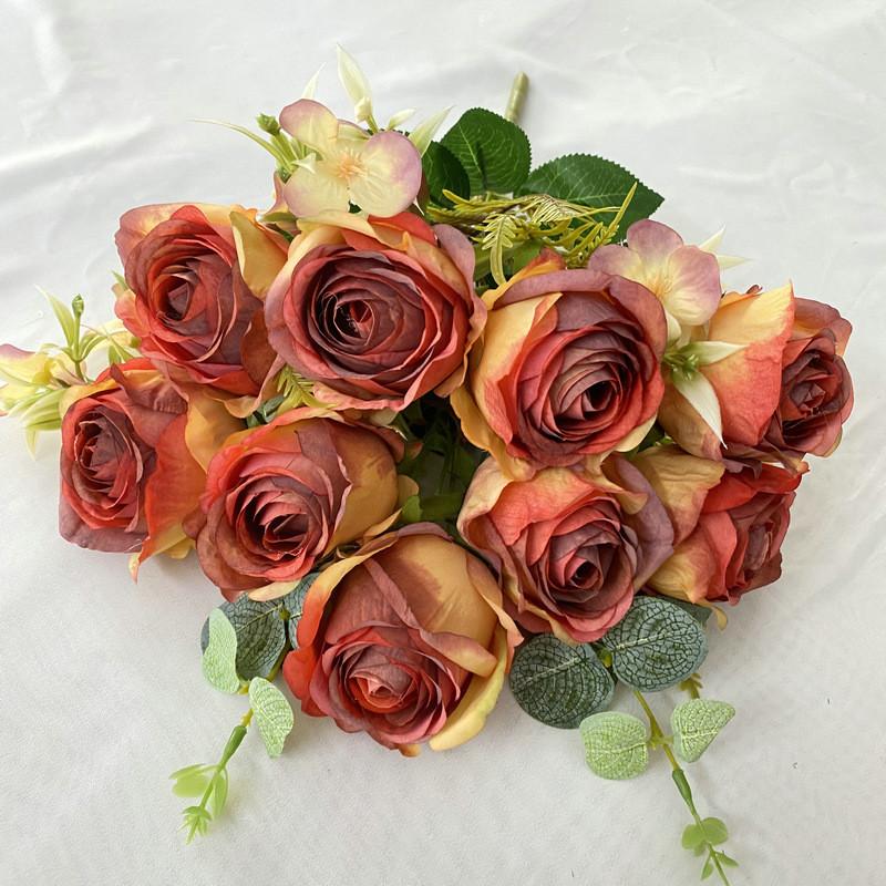 

Wedding Rose Bridal Bouquet Artificial Flower For Home Decor And Photography Props Caramel