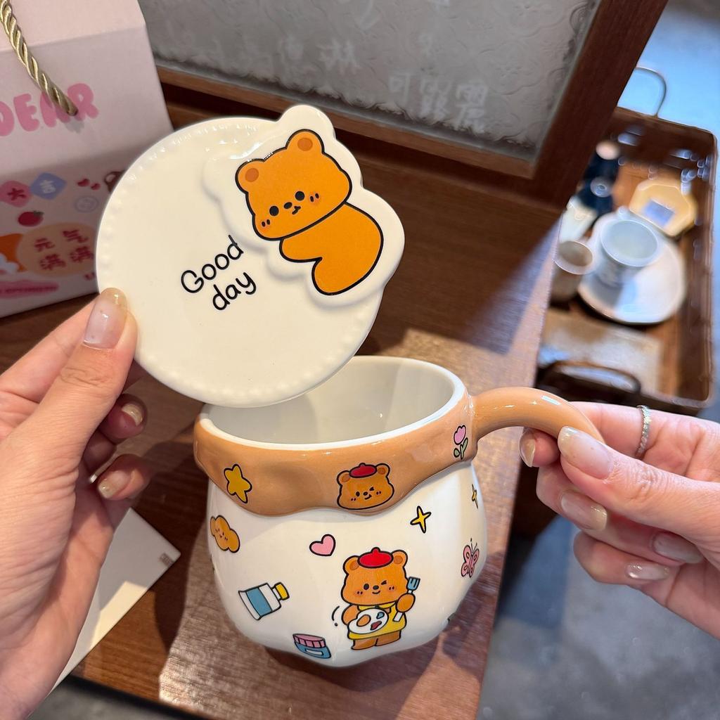 Ceramic Cup With Lid Cute Mug High Value Water Cup Female Couple Home Coffee Breakfast Cup