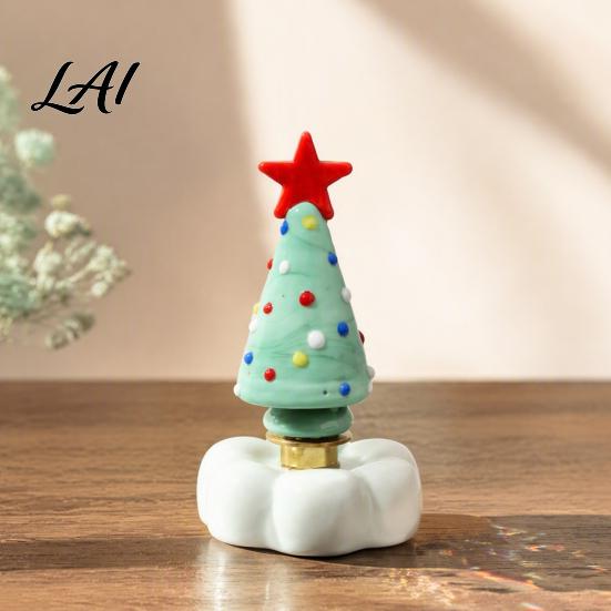 Handcrafted Holiday Table Decor Handmade Glass Christmas Tree Ornament with Star Top And Colorful Bead Details Festive Photo Props Desktop