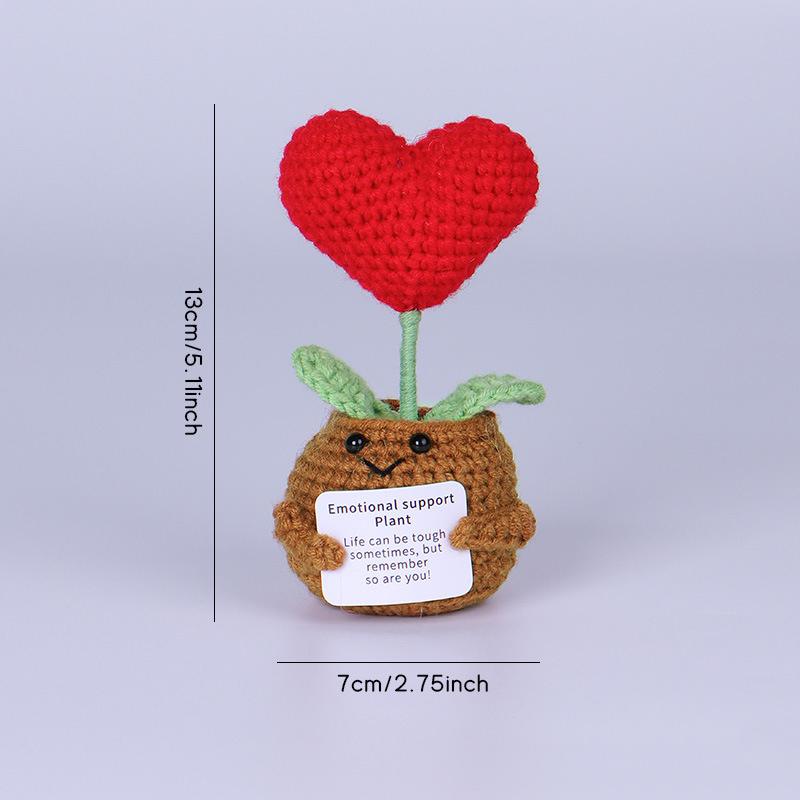 Mini Cute Crochet Flowers Finished Handmade Cactus Heart Potted Plants Handmade Bouquets Home Desktop Decoration Christmas Gift