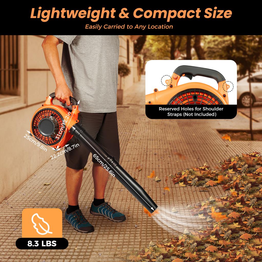 750W Gas Leaf Blower 2-Stroke Handheld Garden Blower Lightweight Snow Dust Debris Cleaner Outdoor Yard Tool