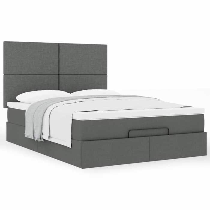 Cadre de lit avec matelas - Maison Exclusive - 140x190 cm - Tissu gris foncé - Rangement sous le lit