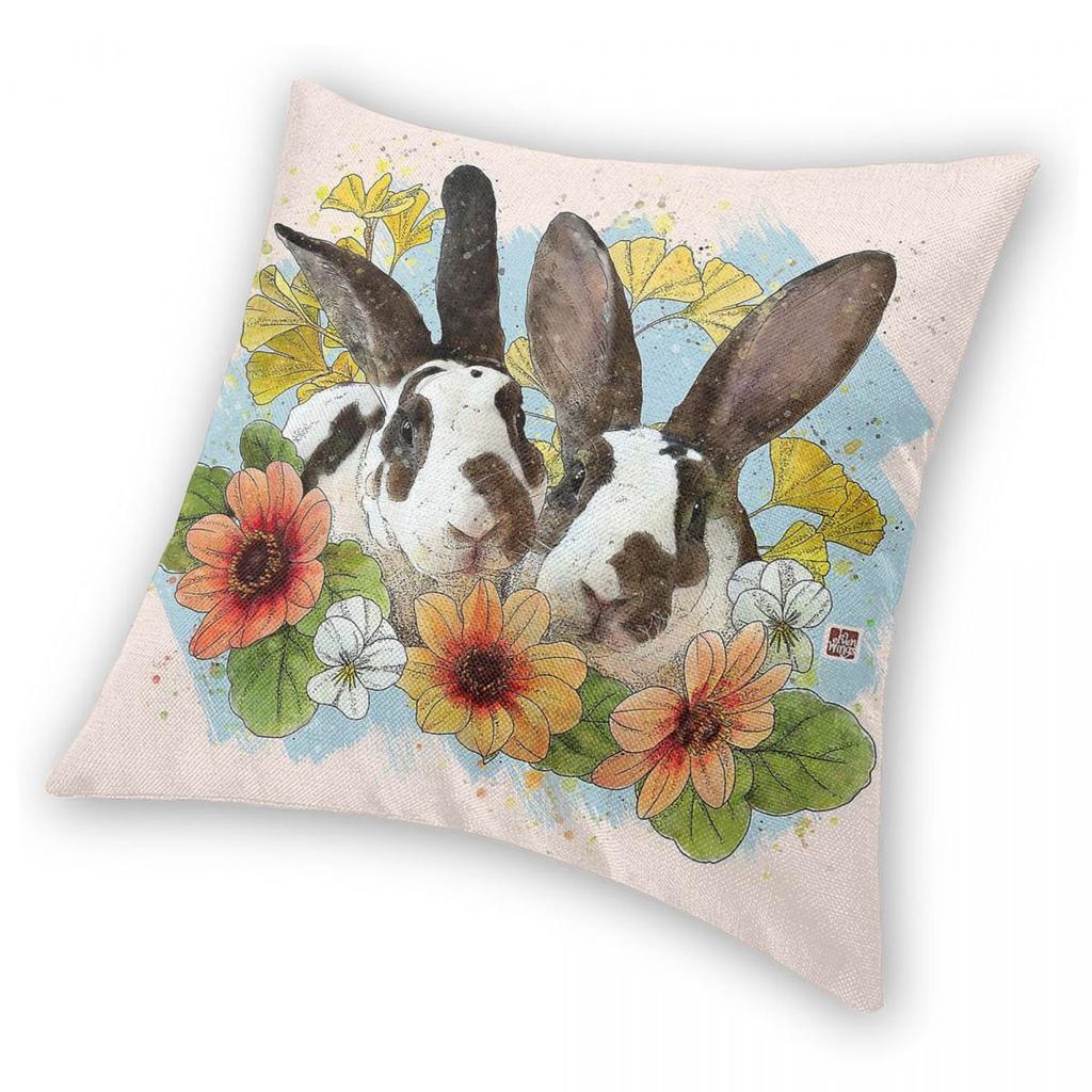 Bunny Floral Nature Square Pillowcase Polyester Linen Velvet Creative Zip Decor Sofa Cushion Cover
