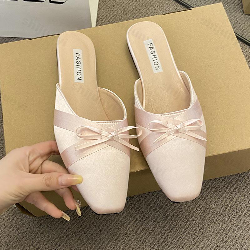Fashion Woman Flat Shoes Female Cover Toe Ladies Slippers Slides Butterfly-Knot Slipers Women Designer Square Toe 2025 Half Slippers