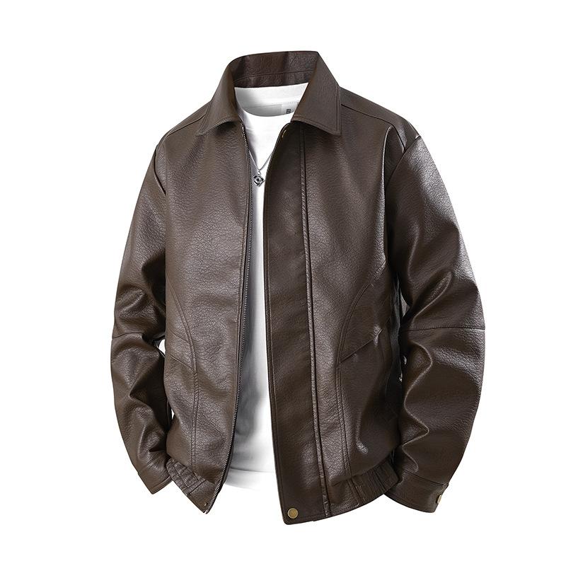 New Men's Jacket Fat Guy Plus PU Leather Jacket Lapel Trendy Men's Leather Jacket