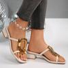 Fashion Open Toe Sandals Women's Summer New Metal Square Buckle Outside Wear Square Toe Cutout Plus Size Sandals and Slippers