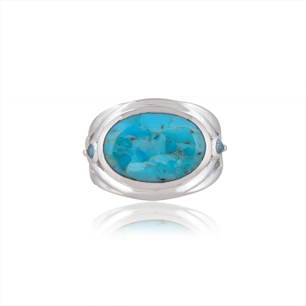 Blue Mohave Turquoise Ring: Sterling Silver Boho Statement Ring