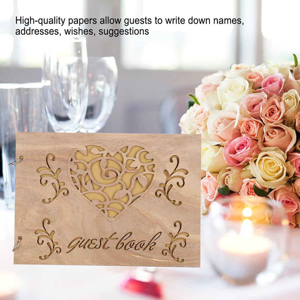 Wooden Wedding Guest Book Album Message Notebook for Wedding Engagement DecorationType 3