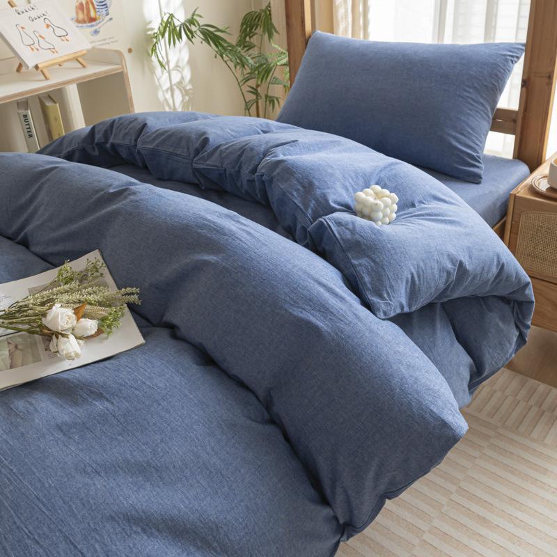 Cotton Washed Cotton Single Quilt Cover Student Dormitory Pure Cotton Bedding Four-piece Set Sheet Quilt Cover Simple Three-piece Set