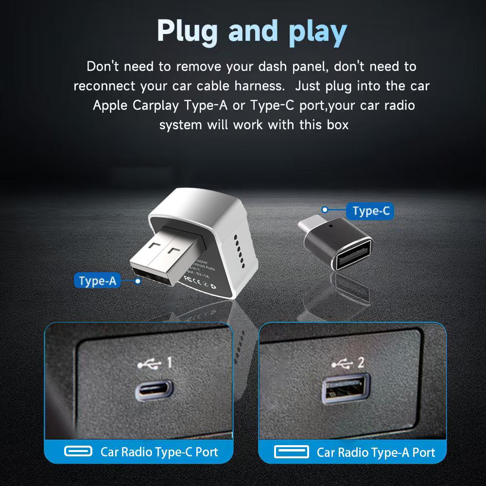2 In 1 Wired To Wireless Carplay&Android Auto Smart Dongle AI Box Mini Adapter Compatible with 99% of Cars Plug and Play WiFi