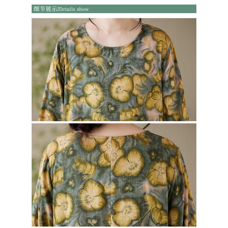 Loose Printed Round Neck Long Sleeve Dress Women's Long Dresses