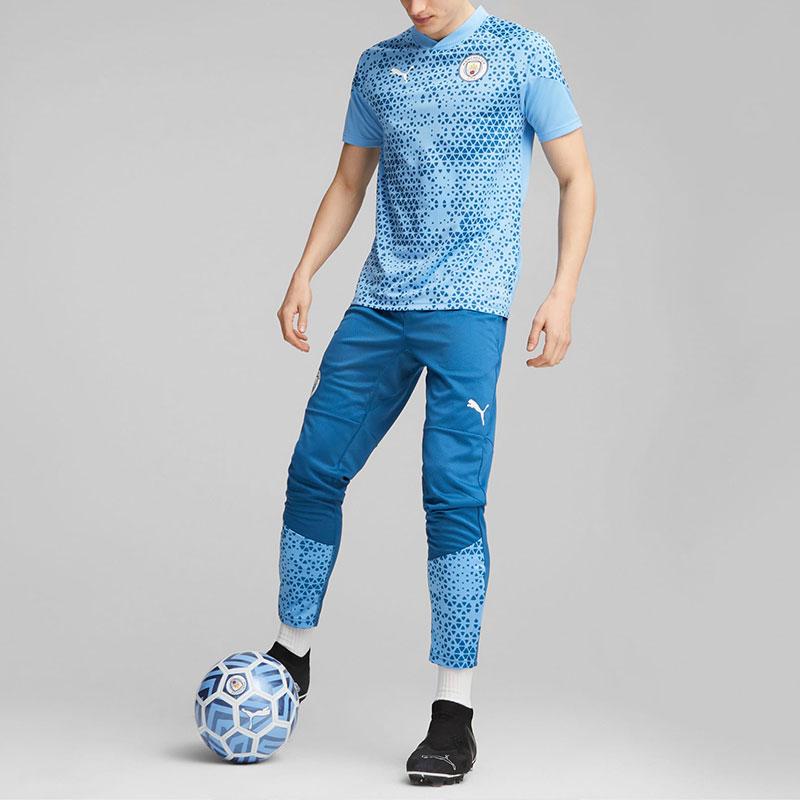 Puma Manchester City Football Training Logo Print Short Sleeve Jersey Men Jersey Light-Blue 772855-15