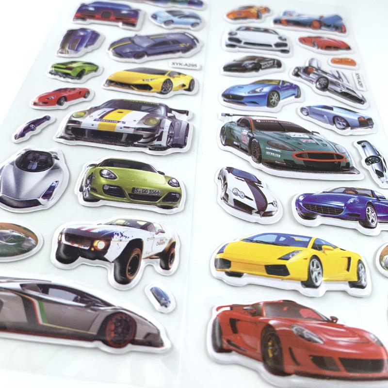 12 Sheetsset Racing Car Sports Cars Style 3D Puffy Bubble Pvc Sticker Kids Cartoon Scrapbook Stickers For Boys Classic Toys