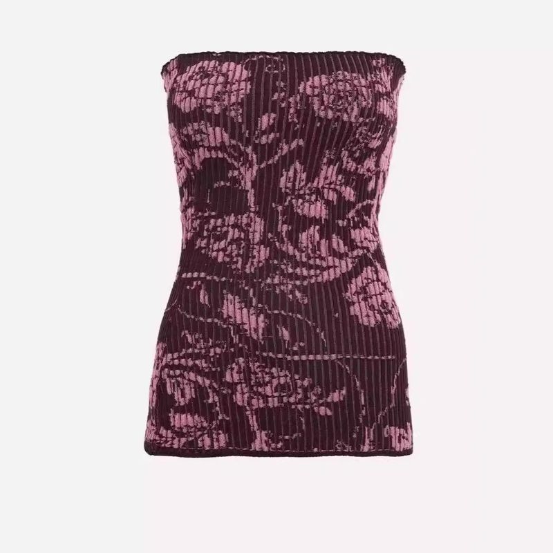 

Paloma Wool New Rose Print Wrap Fleece Vest Stretch off-Shoulder Tube Top Top Women Summer Black pink S