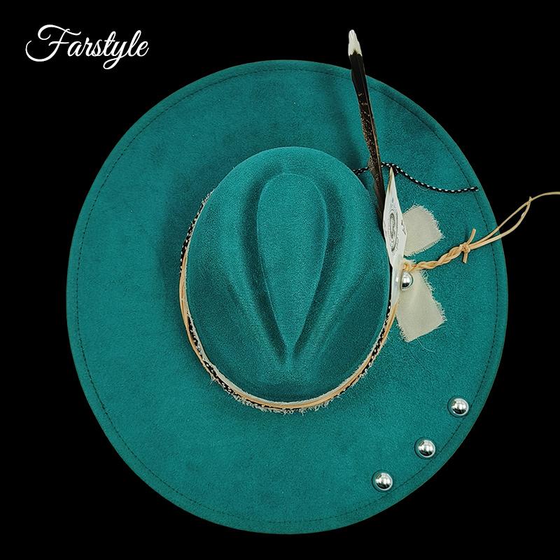 9.5 Cm Wide Brim Suede Hat for Men Women Feather Fedoras Flat Hat Jazz Hat Felt Hat Gentlemen Top Hats Fedora Sombrero Hombre