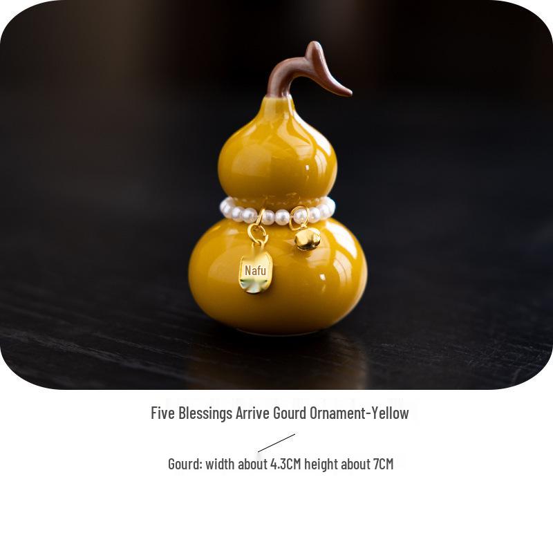 Prosperity and Fortune Ceramic Gourd Tea Pet Ornament for Tea Table and Room Decoration