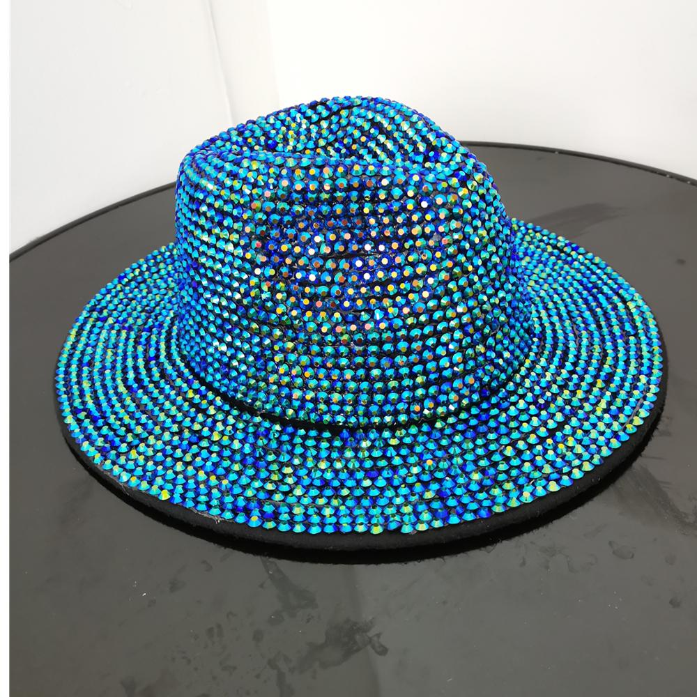 Blue/Beige Pearl Fedora Hat Bling Fedora Jazz Hats For Men And Women Handmade Advanced Fashion Outdoor Party Stage Hat