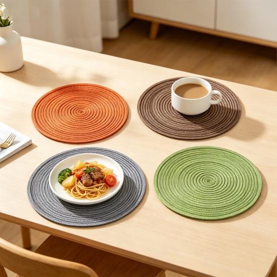 Round Woven Placemats for Table Nordic Faux Cotton Linen Yarn