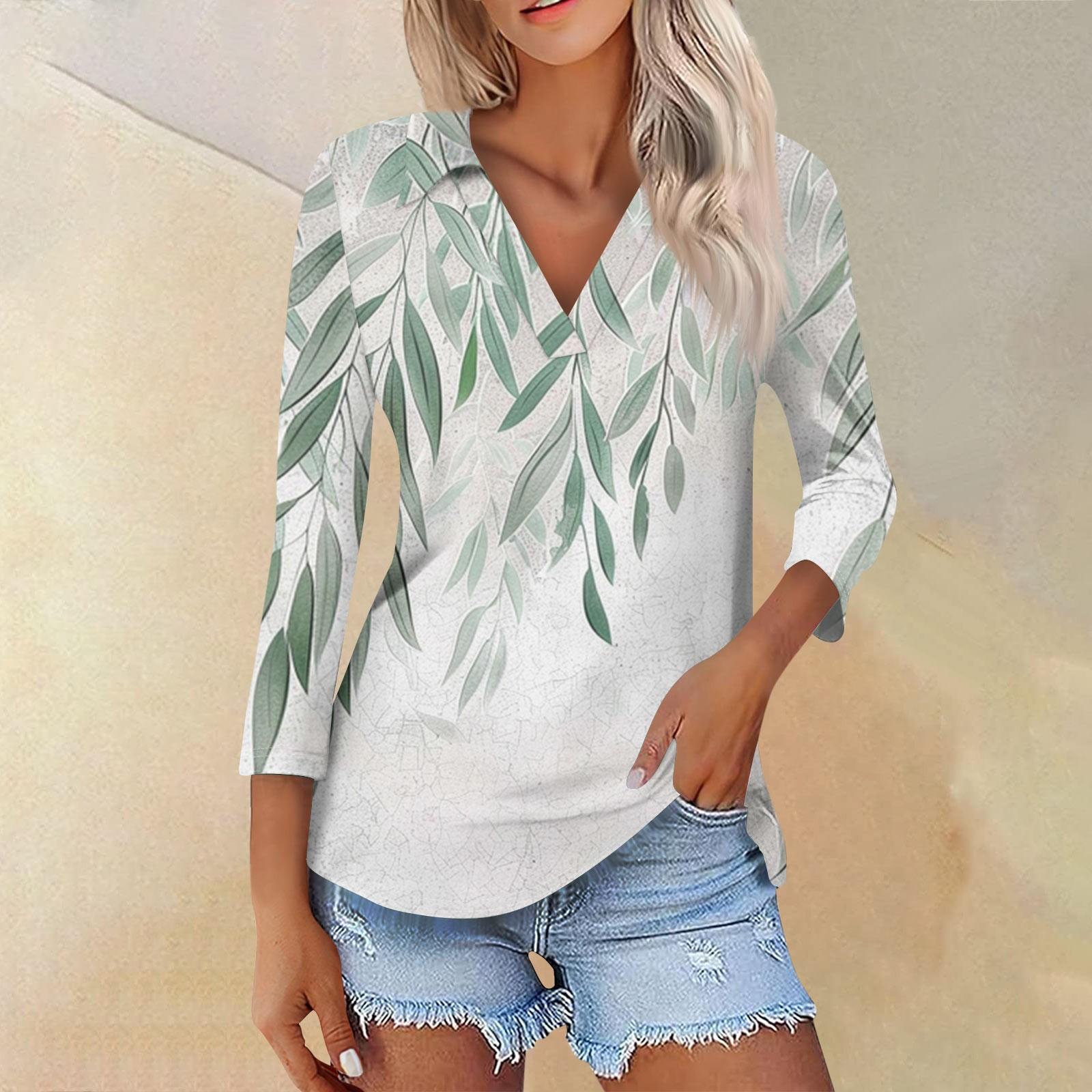 

Жіноча літня модна повсякденна сорочка з V-подібним вирізом і три чверті XL