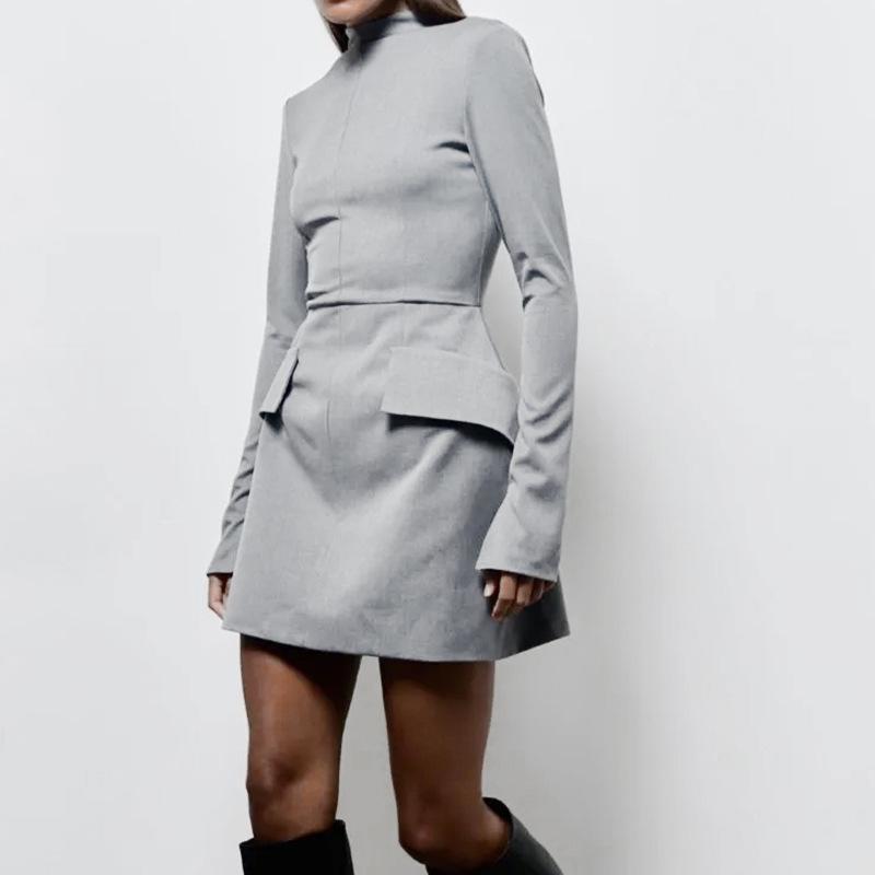 Podzimní nová móda sexy hot girl taška boková sukně temperament elegantní štíhlé šaty s dlouhým rukávem dámské oblečeníJednoduchá základní mini sukně