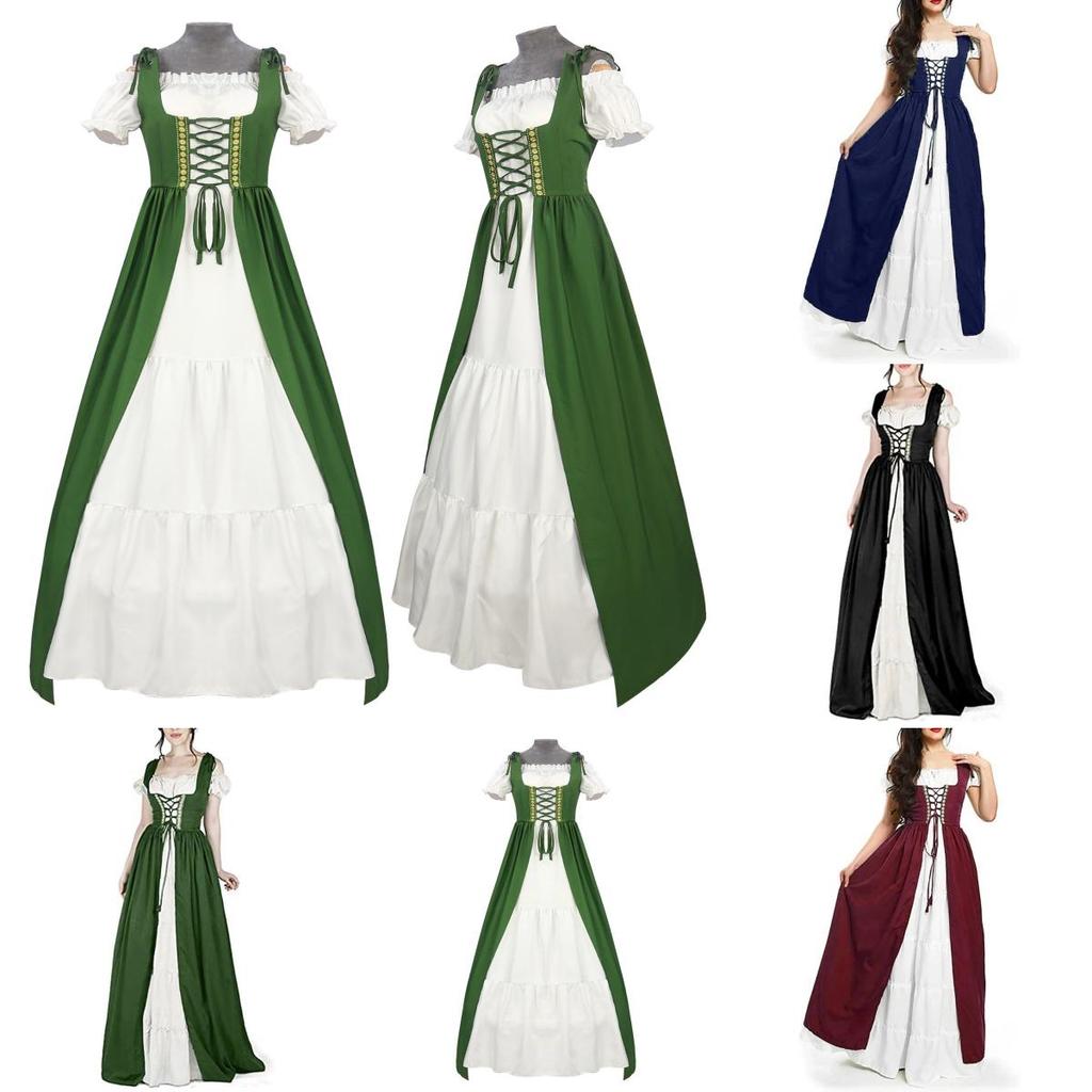 Medieval Themed Costume Dress With Linen Blend Fabric And Flared Skirt For Cosplayers And Enthusiasts
