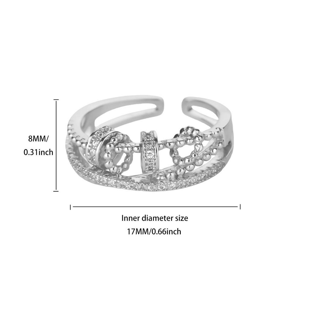 New Full Diamond Geometric Heart Ring Women's Niche Design Sense Exquisite Open Ring Temperament Versatile Personality Index Finger Ring