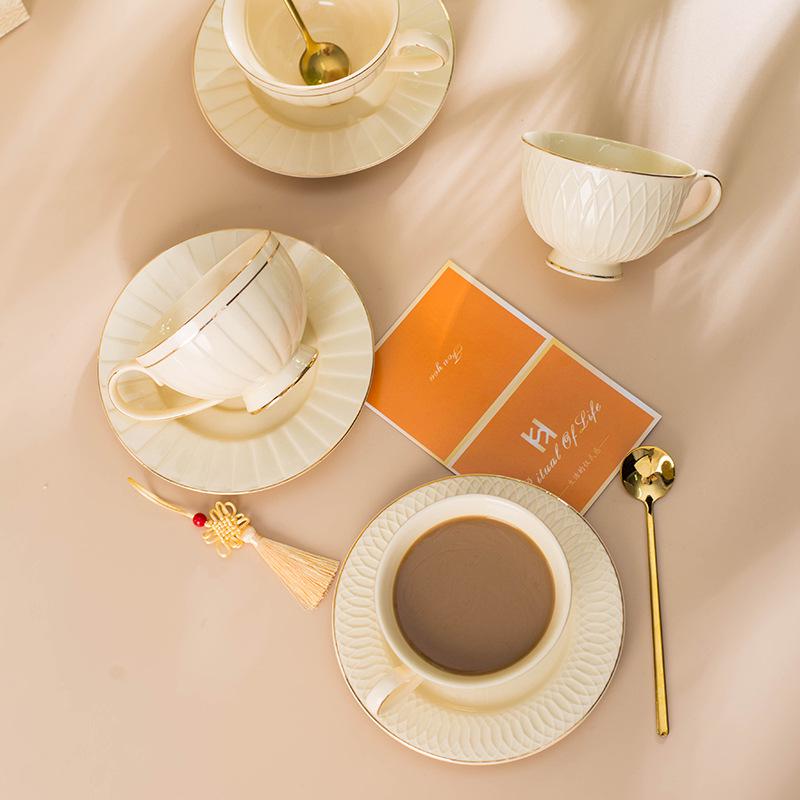 Elegant European Embossed Ceramic Coffee Cup & Saucer - Luxurious Afternoon Tea Souvenir