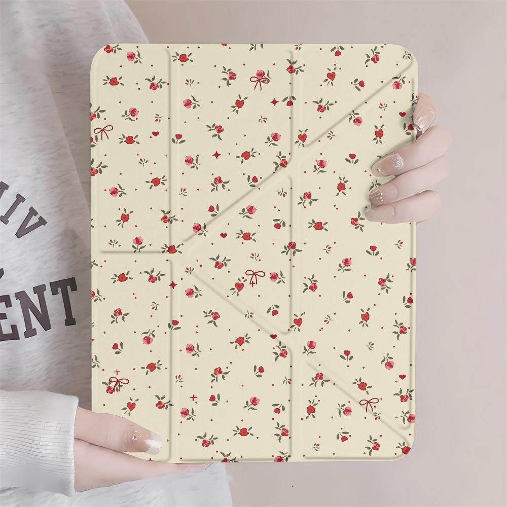 Full screen small flowers are suitable for iPad Pro11 inch Y folded edge sticker, tablet protective case with pen slot, anti-drop soft case ins