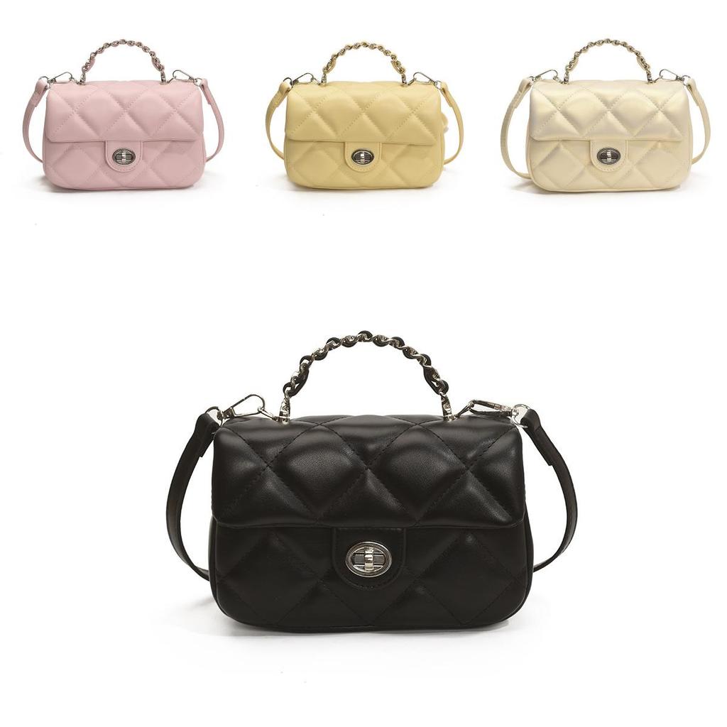 French Solid Color Pu Small Square Shoulder Bag With Lock Closure For Casual Outings