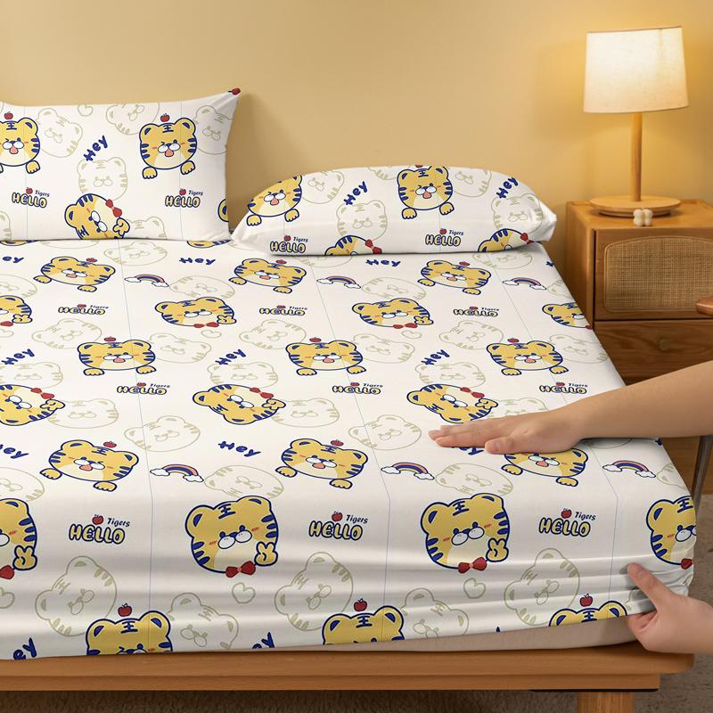 1 cartoon animal little tiger printed matte Fitted Sheet, bedroom printed bed cover, bedding (excluding pillowcases)