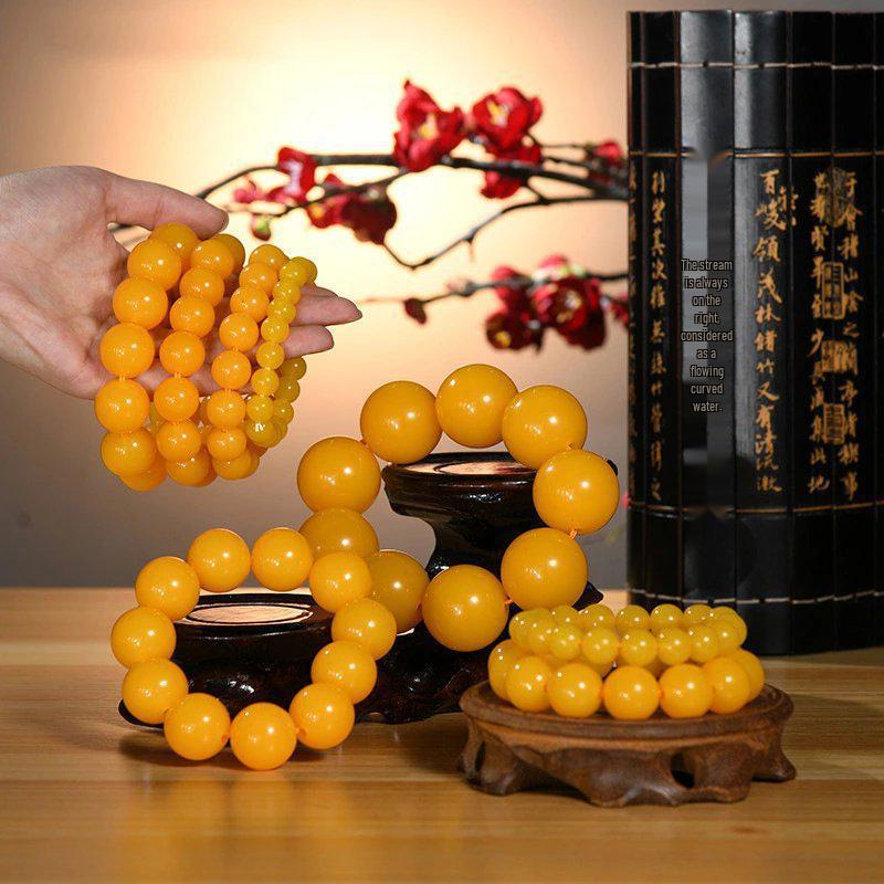 Ethnic Style Amber-Look Buddhist Beads Bracelet - Unisex Chicken Fat Yellow Strand