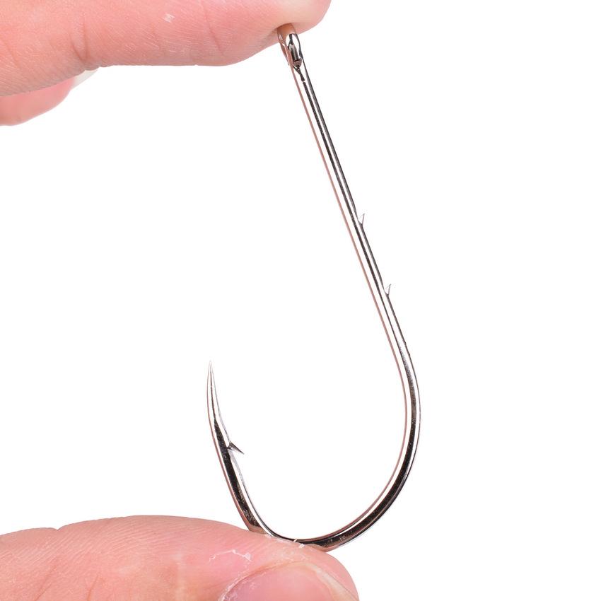 100pcs High Carbon Steel Barbed Fishing Hooks with Ringed Shank, Double Back, Long Shank, Straight Eye for Sea Fishing