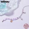 WOSTU 925 Sterling Silver Natural Blue Purple Crystal Charm Bracelet Mystical Natural Gems Chain Links Gift For Lover Family