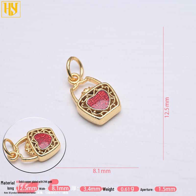 Copper-Plated Gold Enamel Peace Lock Key Pendant - Retro Festive Jewelry Charm Necklace Accessory