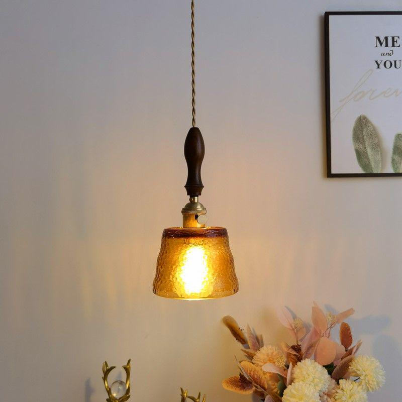 Japanese Walnut Brass Glass Pendant Light for Bar, Restaurant, Bedside, Display, Entrance, Study, Bedroom