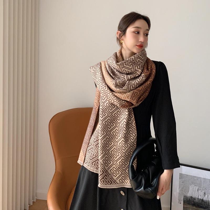 Autumn and winter double-sided jacquard imitation cashmere thick scarf women's versatile high-end shawl thickened warm scarf