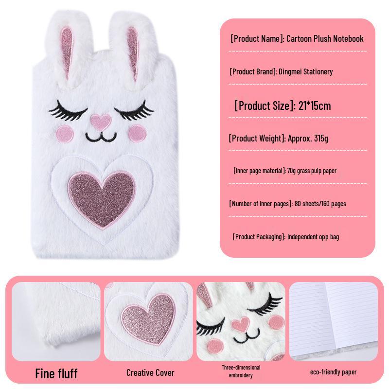 Embroidered Cute Cartoon A5 Plush Notebook - Great Gift for Students and Planners