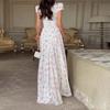 Women Long Sleeve Floral Print Maxi Dress High Neck Tiered Hem